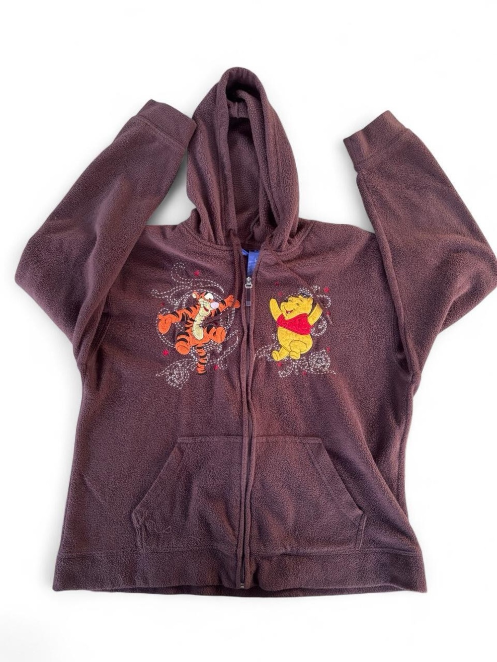 Disney Winnie the Pooh Tigger Fleece Zip Up Hoodie Brown Embroider Y2k
